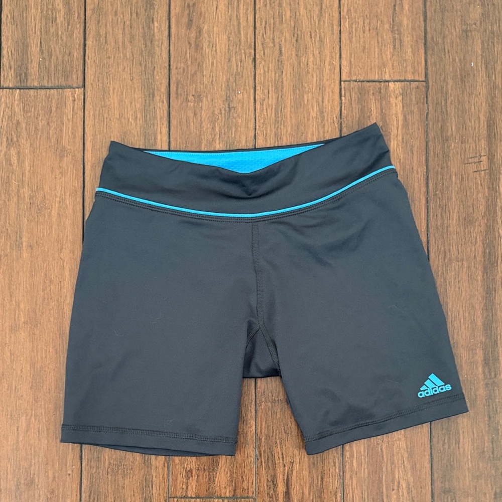 Adidas Women's Black Athletic Shorts with Blue Accents